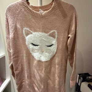 Lauren Conrad Cozy Pink Cat Face Sweater large
